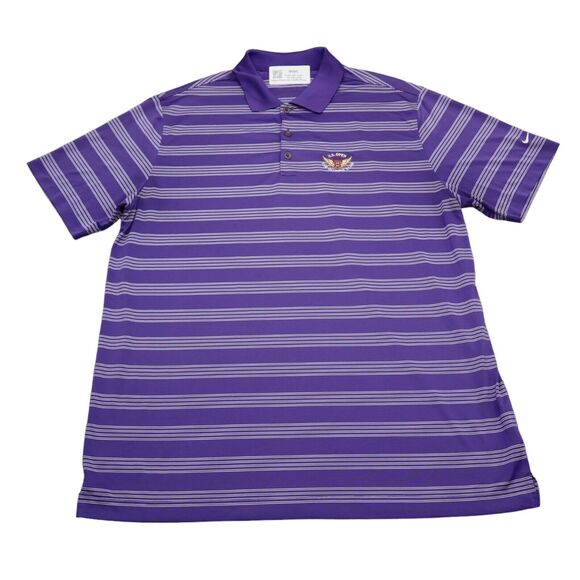 Nike Golf Shirt Mens XL Purple Pinstriped Chest Button Short Sleeve Collared Top - Picture 1 of 16